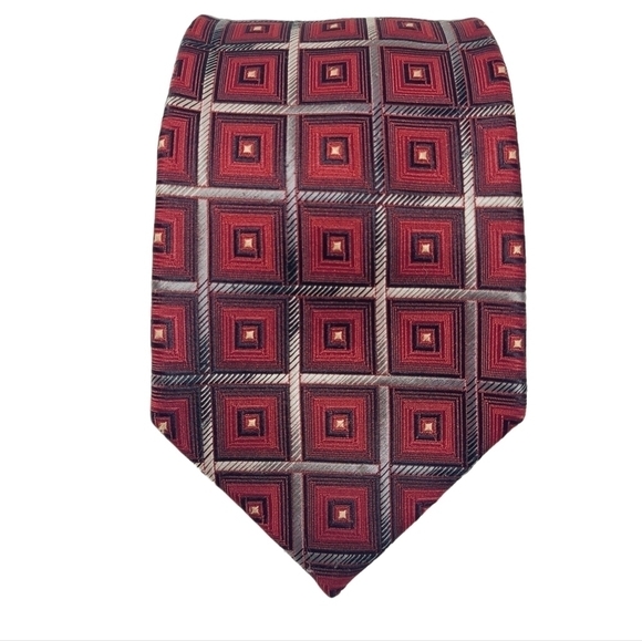 Bergamo New York | Vintage Maroon and Silver/Gray Checker Pattern Tie - Picture 1 of 11
